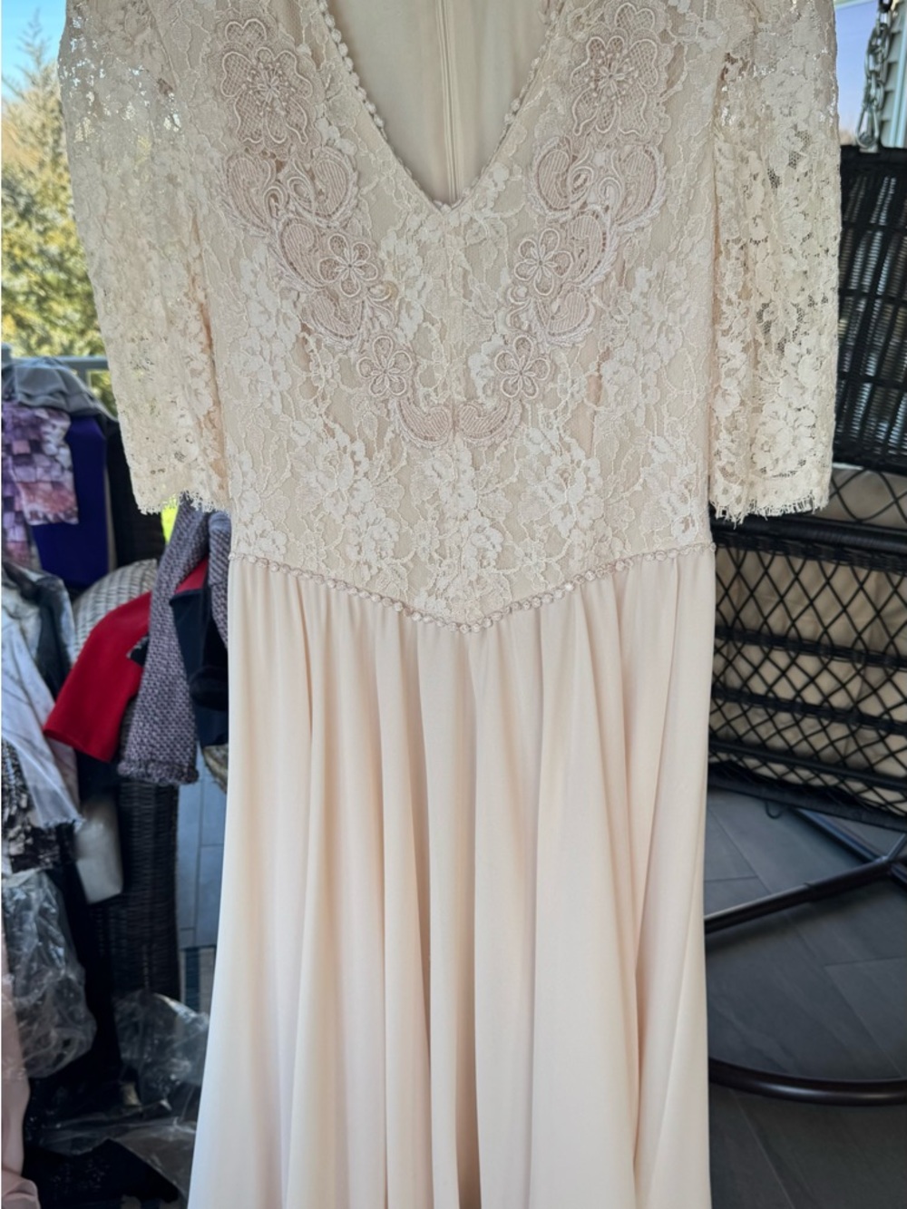 Ivory Lace Bodice Flowing Skirt Dress